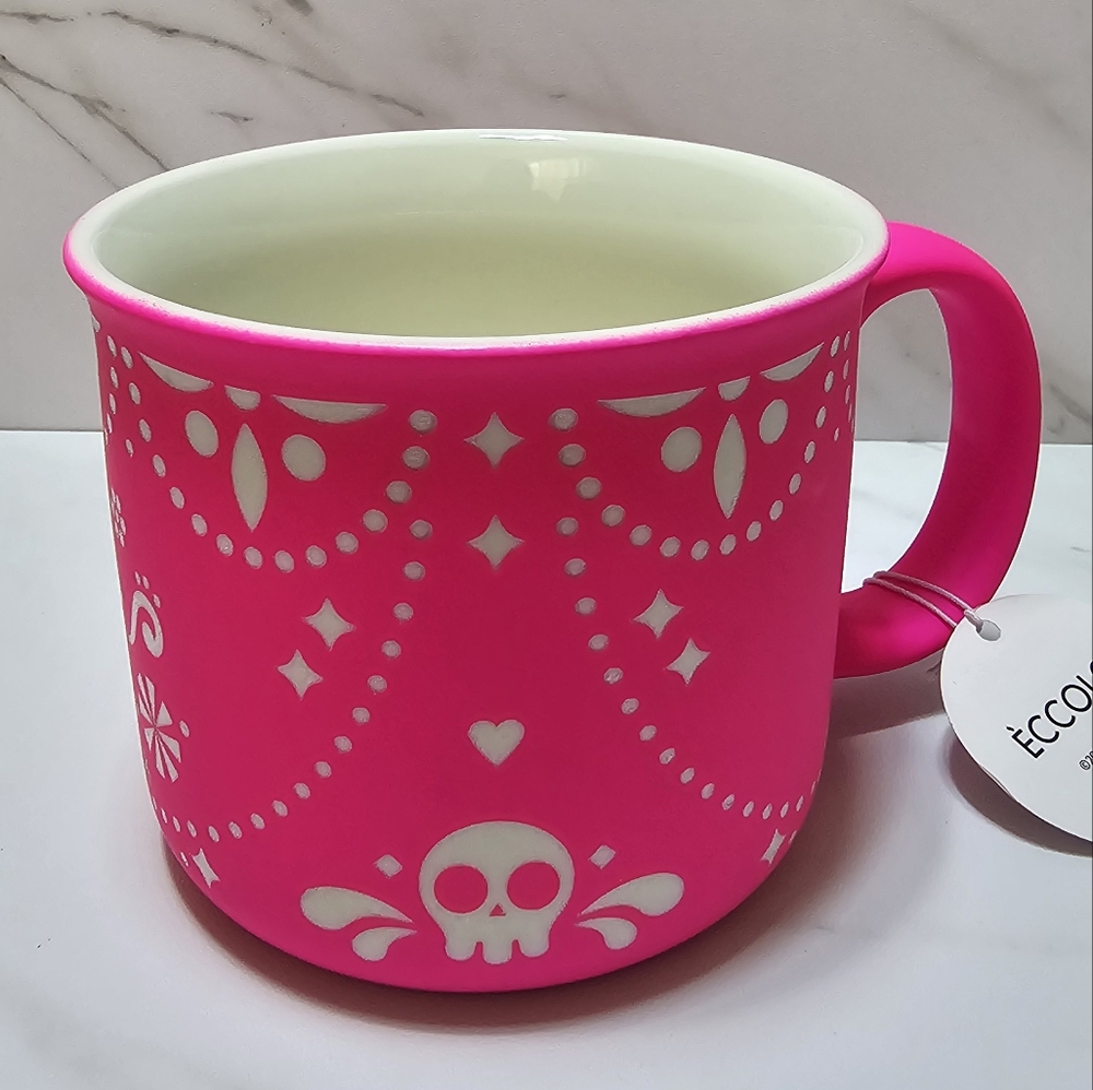 Eccolo Hot Pink Sugar Skull Dia de Los Muertos Mug